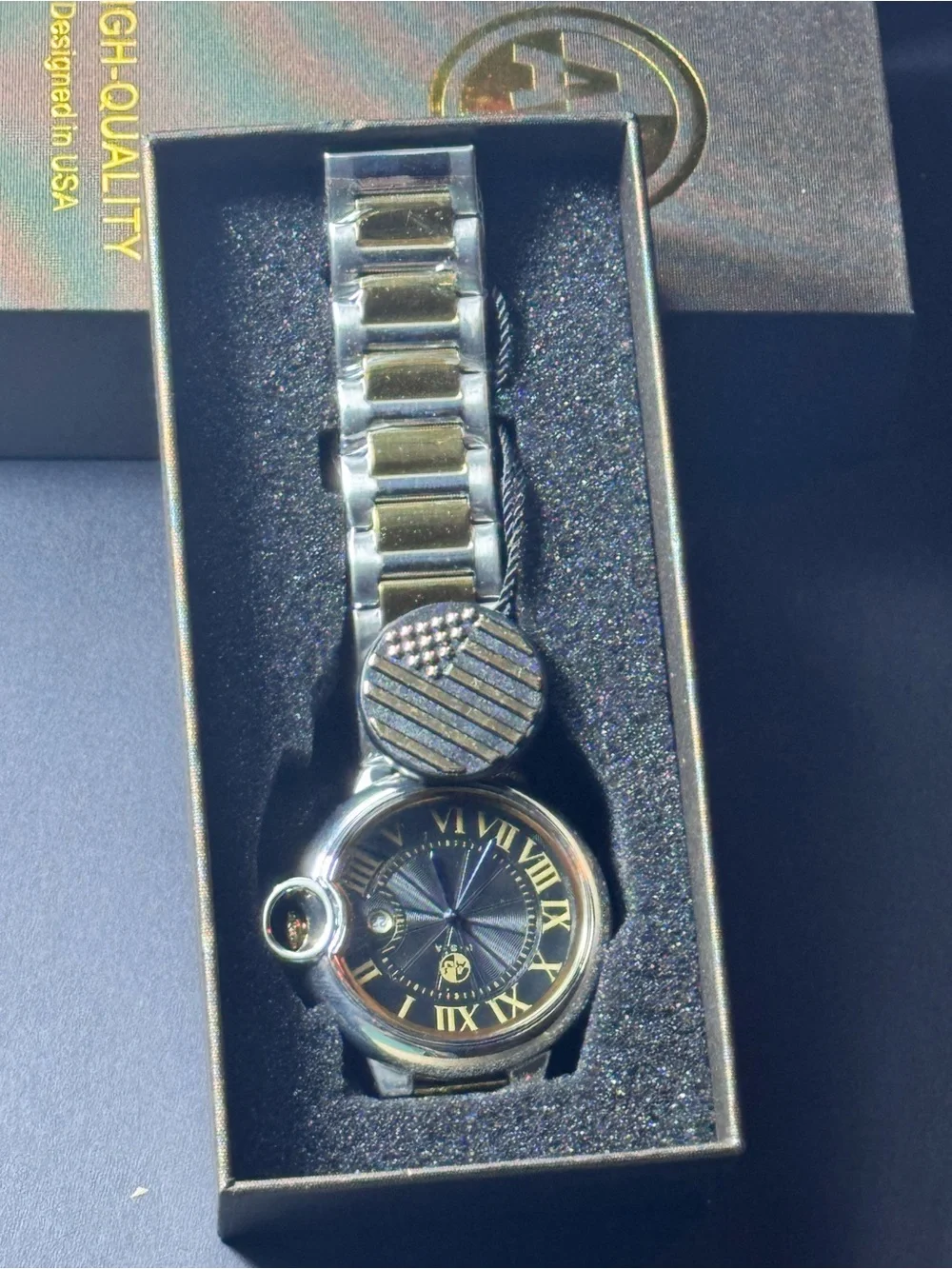 Two-Tone Black and Gold Men’s Roman Numeral Dress Watch NWT